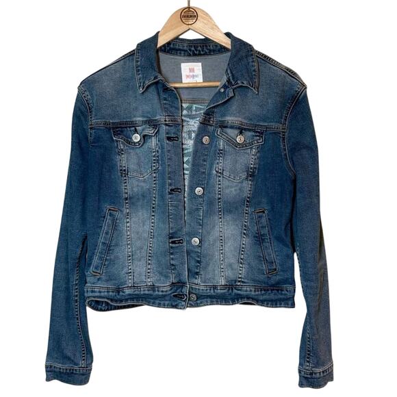 Western Aztec Embroidered Cropped Denim Jean Jacket LuLaRoe Women's Size Medium - Picture 2 of 8